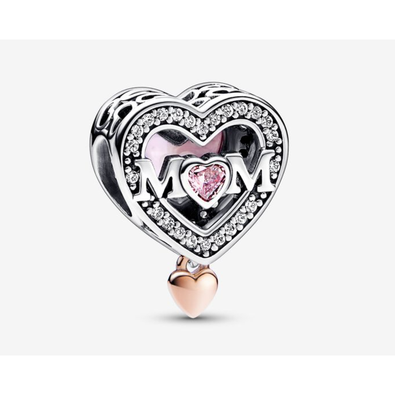 Two-tone Openwork Mom & Heart Charm